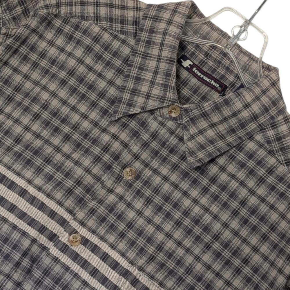 Ferruche Shirt Mens Medium Gray Plaid Long‎ Sleeve Button Front Cotton Casual